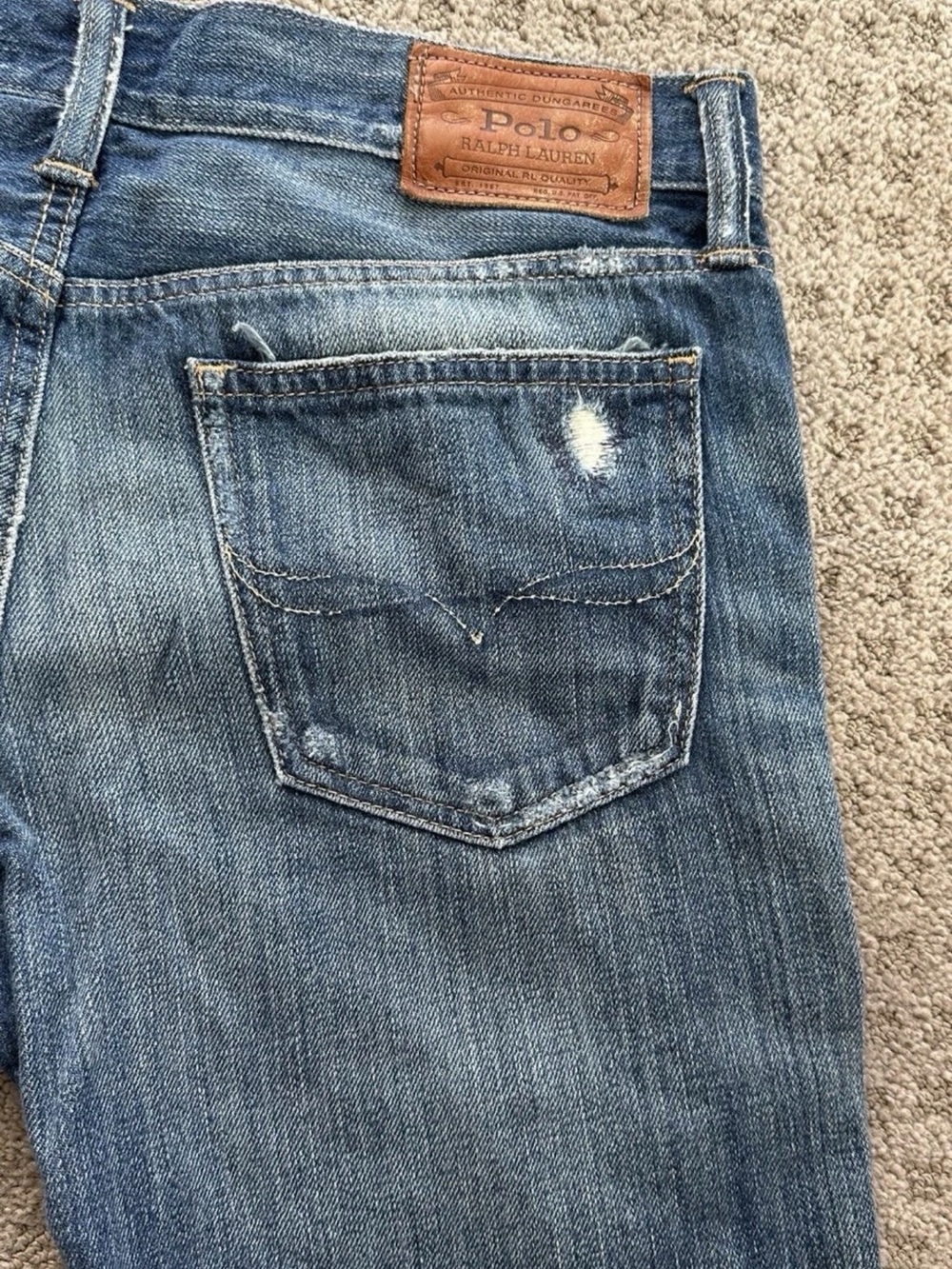 Polo by Ralph Lauren Blue Distressed Denim Shorts with Plaid Patches size 27 - Picture 8 of 10